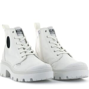 Palladium White Canvas Lug Sole Ankle Boots
